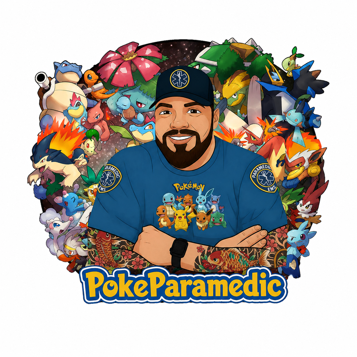 PokeParamedic logo with Pokémon collector artwork